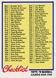 1978 Topps Baseball Cards      652     Checklist 606-726